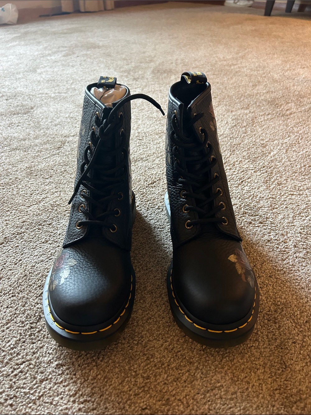 Dr. Martens Black Floral Lace-Up Combat Boots - Picture 2 of 8